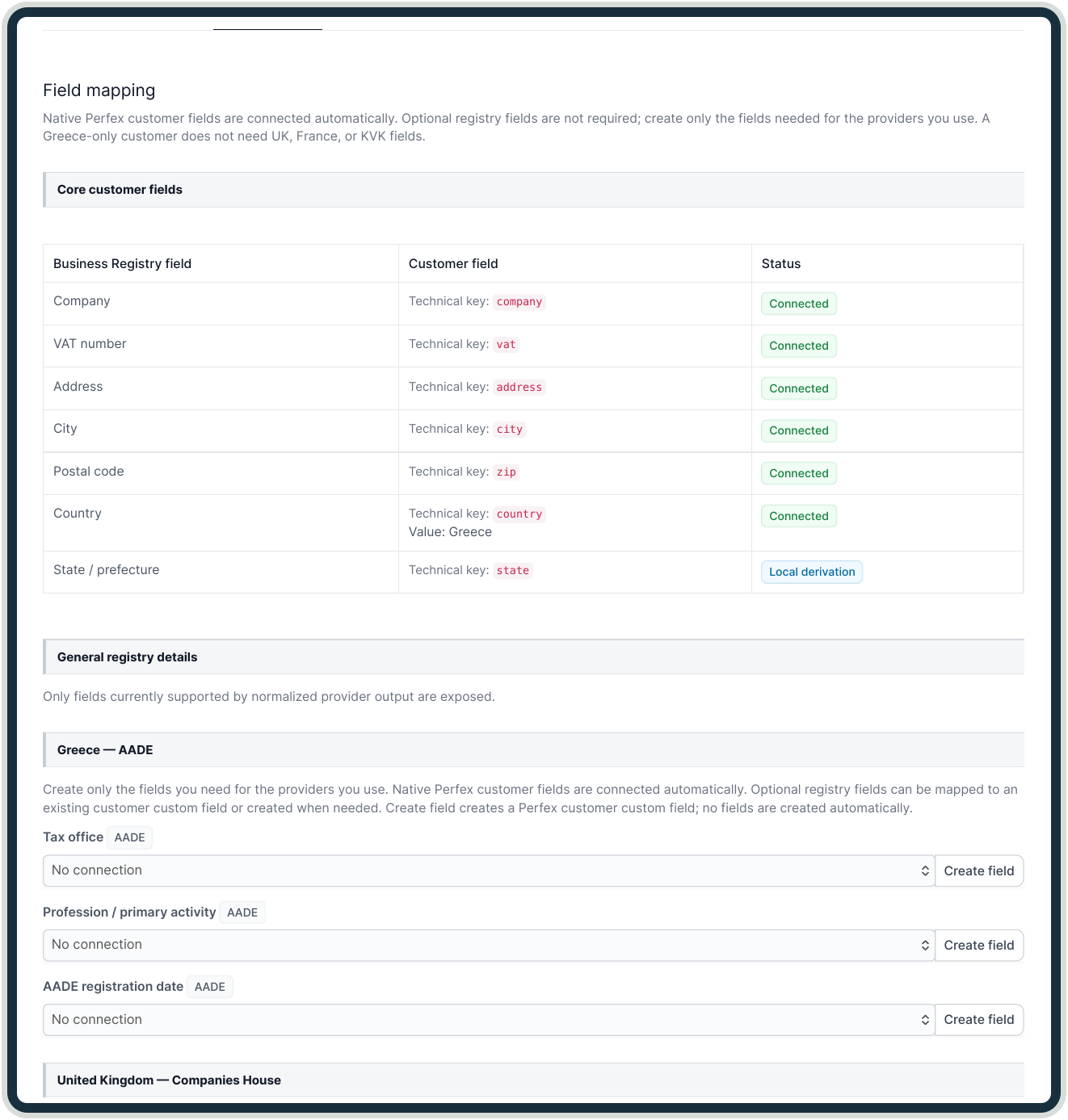 Customer field mapping